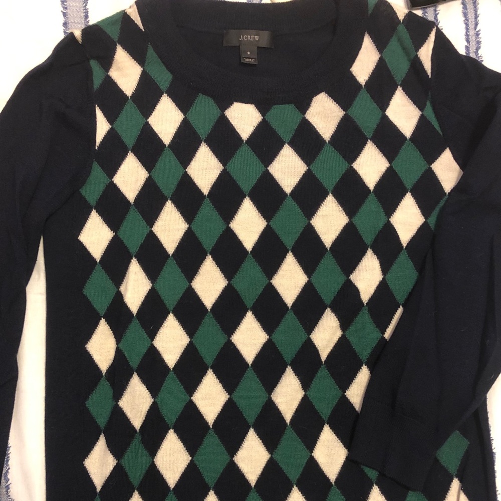 J. Crew Navy Argyle Tippi Sweater